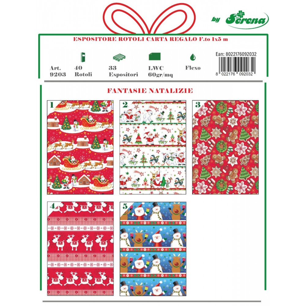 CARTA REGALO ROTOLO 1x3mt NATALE DESIGN RN5 ASS.TO